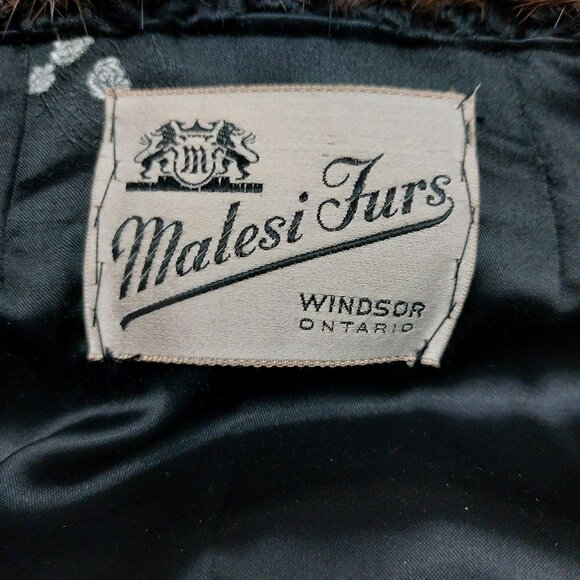 Vintage Malesi Furs Women's Black Luxury Curly Lamb Fur Coat Brown Mink Collar L - Picture 8 of 15